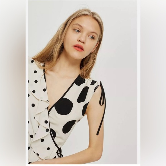 Topshop Mix Spot Ruched Midi Wrap Dress - Picture 3 of 8